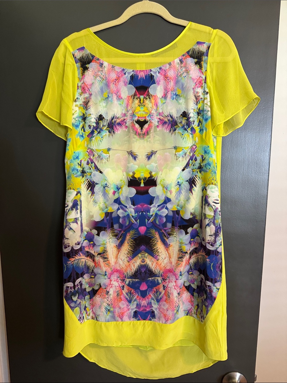 Karen Mullen 100% solo Yellow Floral Print Women's Dress